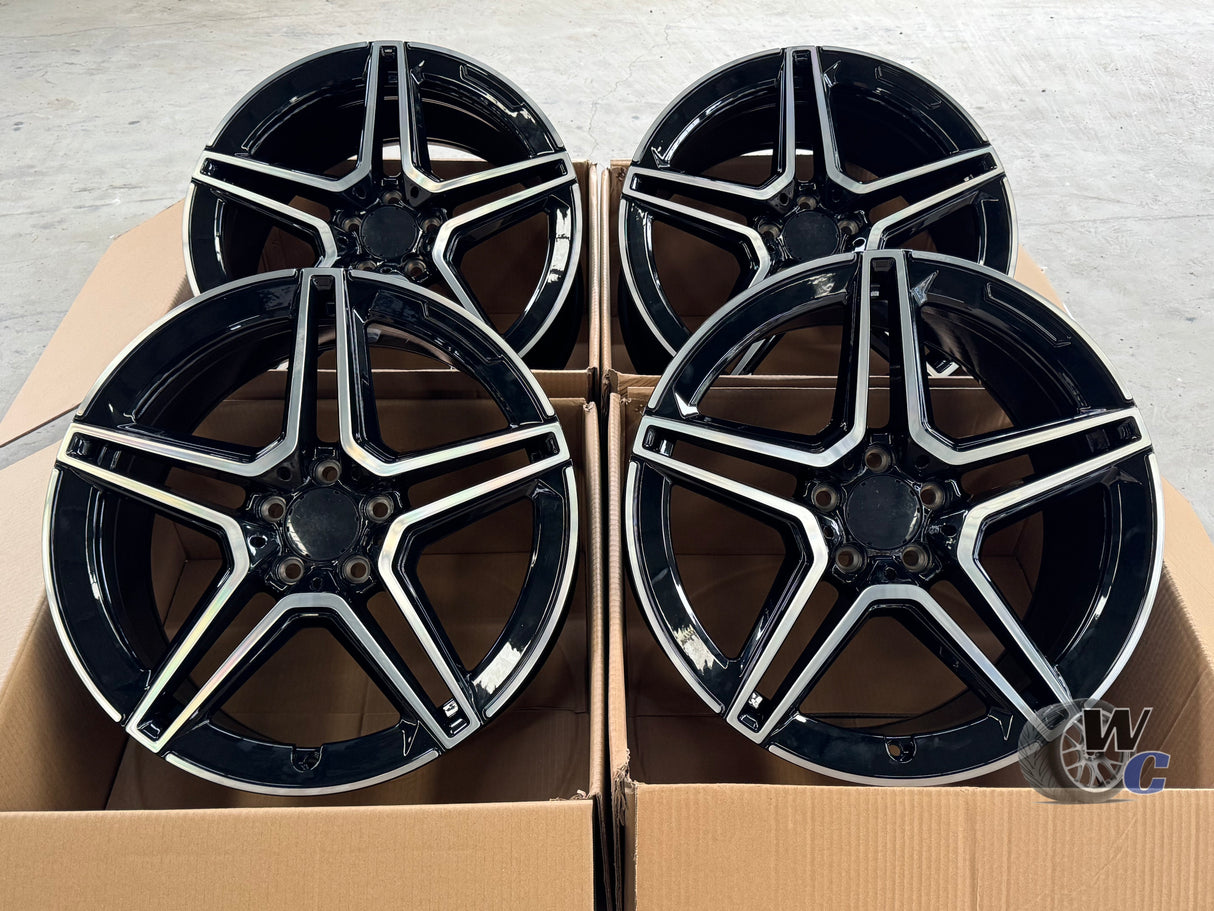 19” Wheels Fit Mercedes-Benz C-Class AMG 1997–2024 |  OE Style Rims |  Gloss Black Machined Face |  Staggered Set of 4
