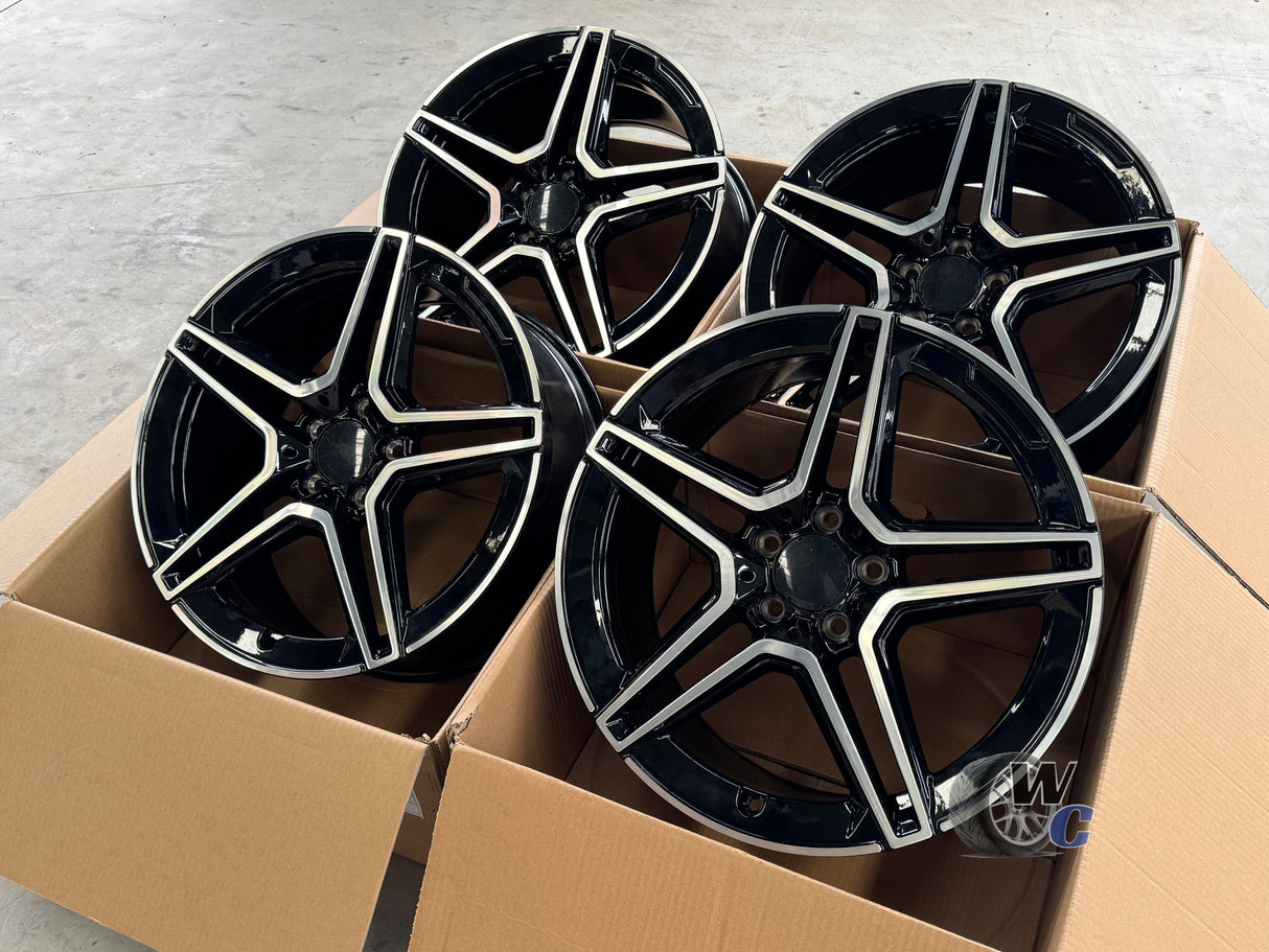 19” Wheels Fit Mercedes-Benz C-Class AMG 1997–2024 |  OE Style Rims |  Gloss Black Machined Face |  Staggered Set of 4