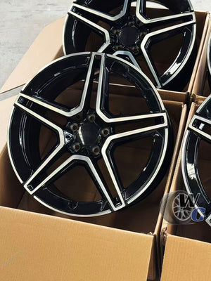 19” Wheels Fit Mercedes-Benz C-Class AMG 1997–2024 |  OE Style Rims |  Gloss Black Machined Face |  Staggered Set of 4