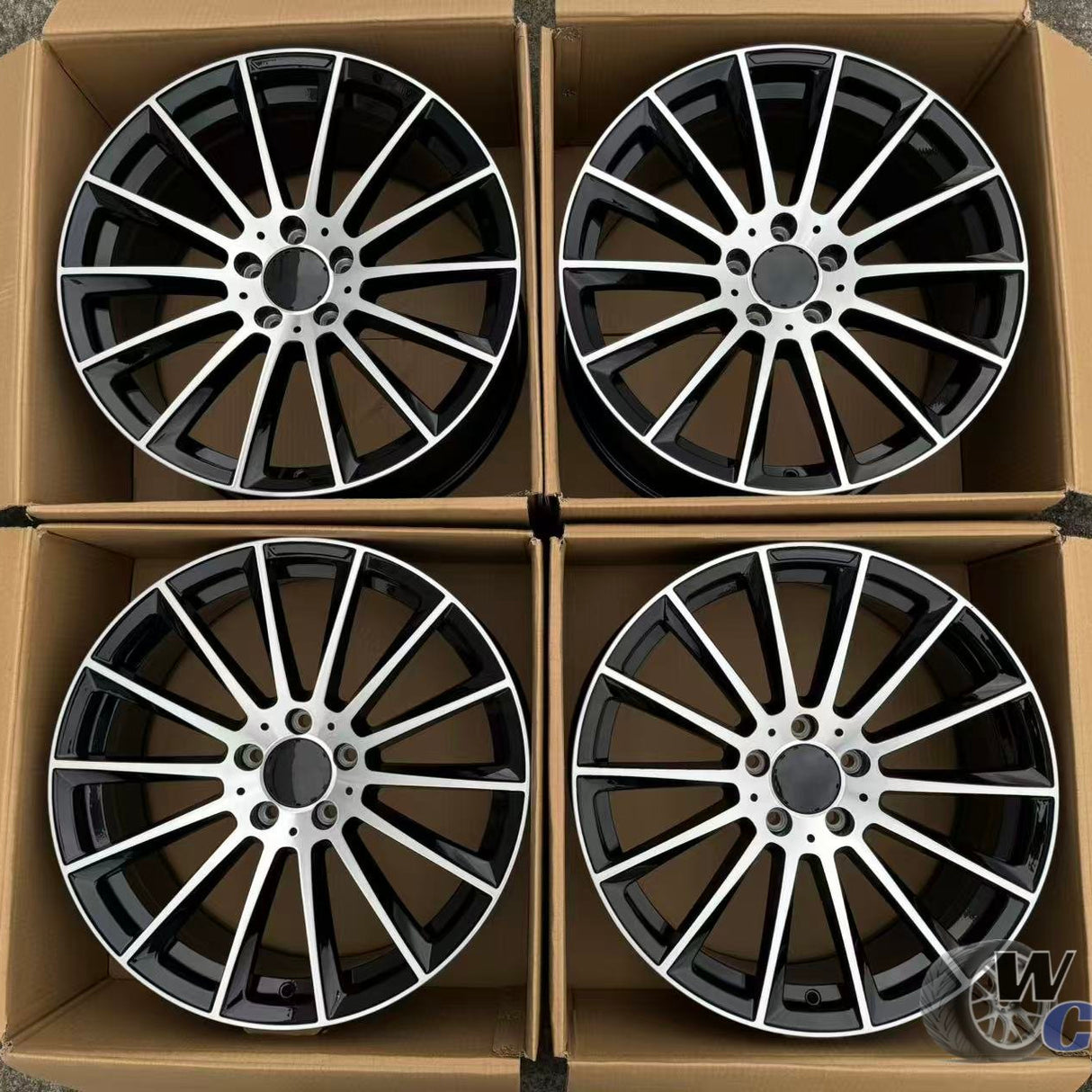 19” Wheels Fit Mercedes-Benz C-Class AMG 1994–2026 |  OE Style Rims |  Gloss Black Machined Face |  Staggered Set of 4