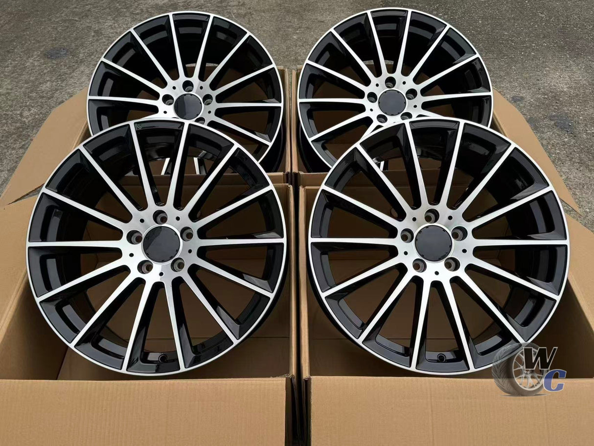 19” Wheels Fit Mercedes-Benz C-Class AMG 1994–2026 |  OE Style Rims |  Gloss Black Machined Face |  Staggered Set of 4