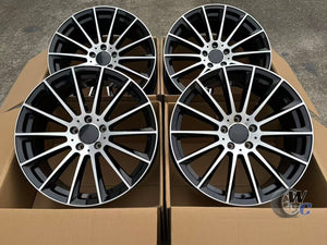19” Wheels Fit Mercedes-Benz C-Class AMG 1994–2026 |  OE Style Rims |  Gloss Black Machined Face |  Staggered Set of 4