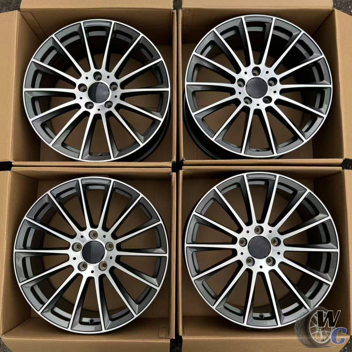19” Wheels Fit Mercedes-Benz GLC AMG 2016–2026 |  OE Style Rims |  Gunmetal Machined Face |  Staggered Set of 4