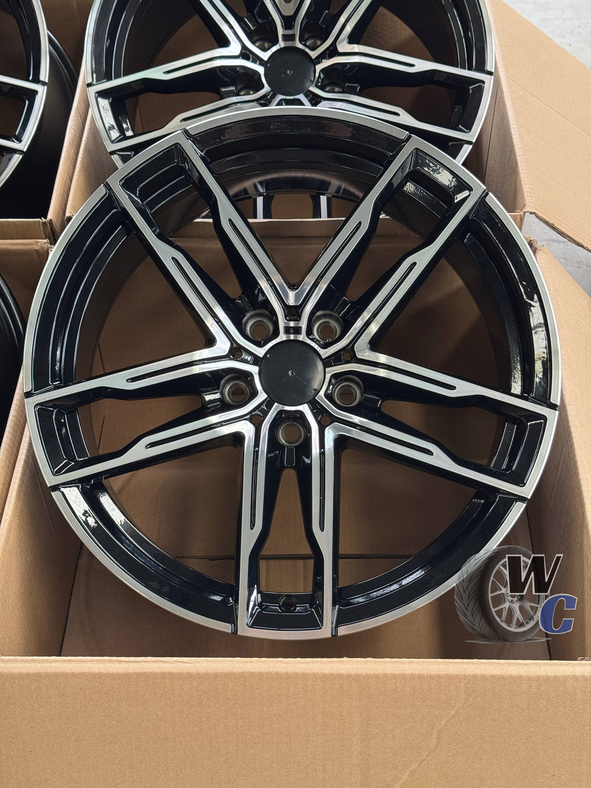19” Wheels Fit BMW 3 Series 2012–2019 |  Factory Style Rims |  Gloss Black Machined Face |  Staggered Set of 4