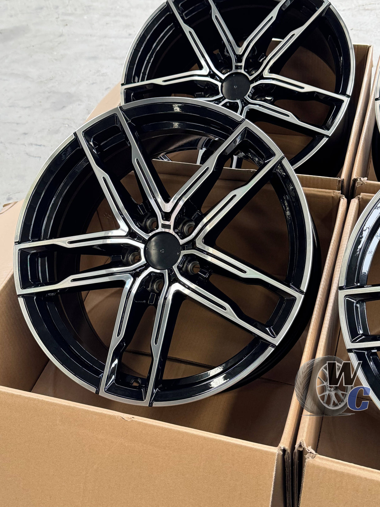 19” Wheels Fit BMW 3 Series 2012–2019 |  Factory Style Rims |  Gloss Black Machined Face |  Staggered Set of 4