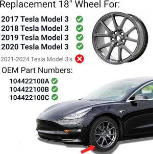 New Replacement 18-Inch Rim For Tesla Model 3 (2017–2020) – OE Style Aluminum Alloy Wheel | 18x8.5" | Direct Fit Factory Match for Tesla Part #104422100A 104422100B 104422100C