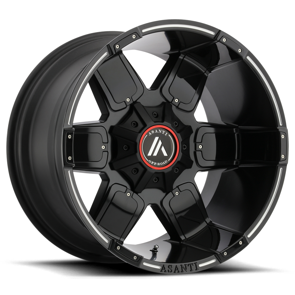 20X10 Asanti Off Road AB811 WARTHOG SATIN BLACK MILL W/ G-BLK ACC 8X180
