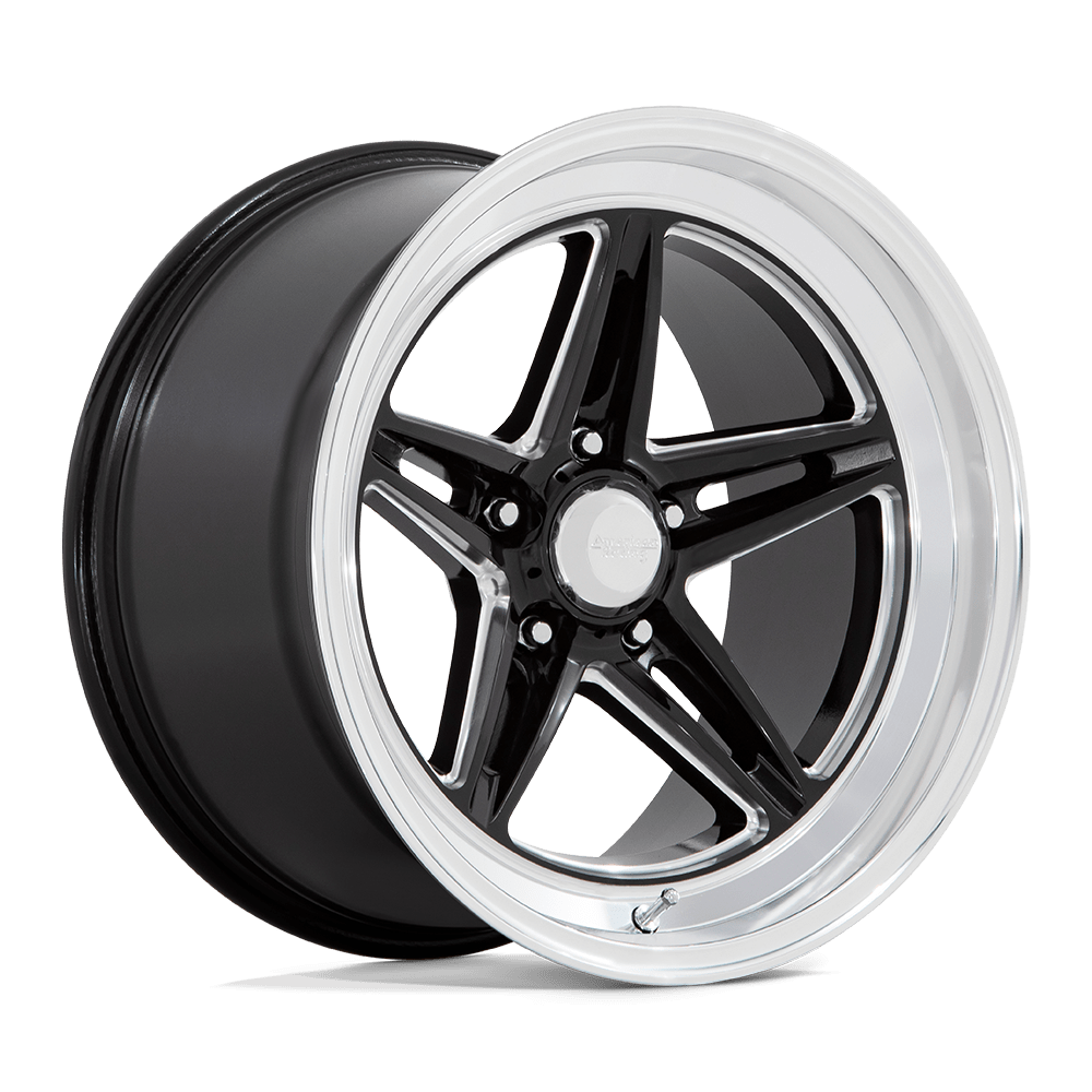18X8 American Racing Vintage VN514 GROOVE GLOSS BLACK W/ DIAMOND CUT LIP 5X114.3