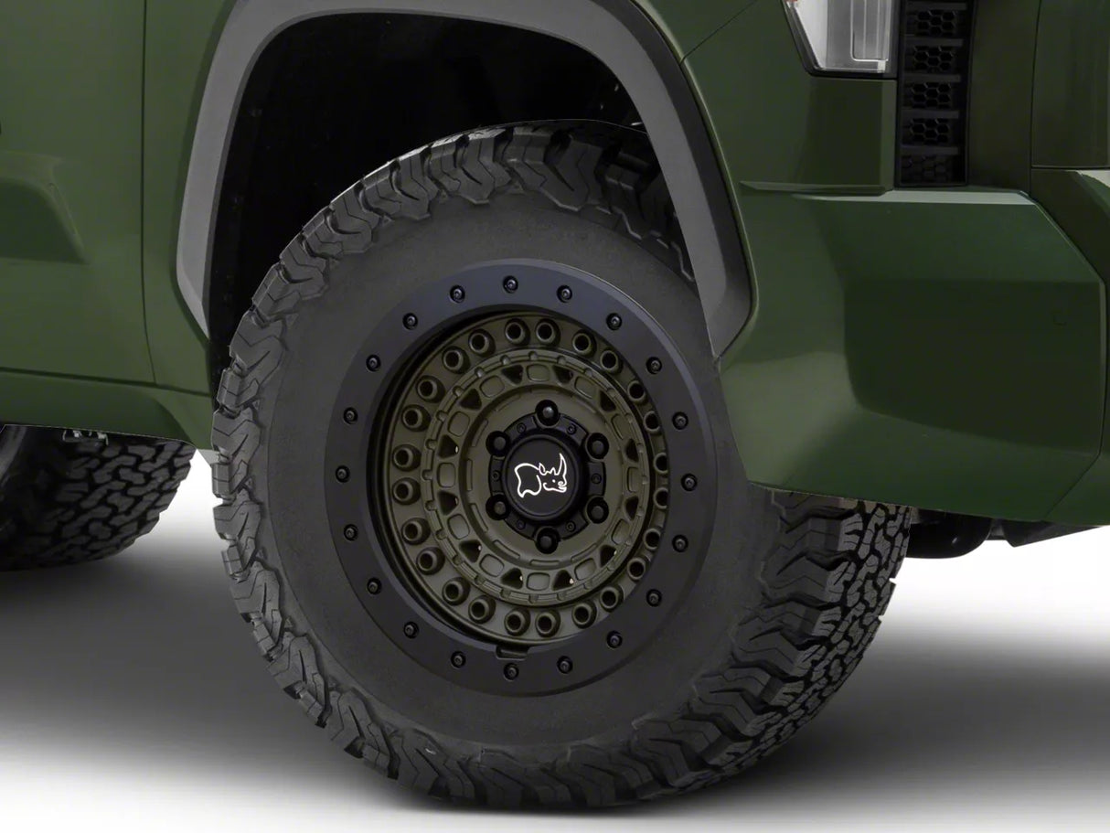18X9 Black Rhino Hard Alloys BARRICADE RIMS - OLIVE DRAB GREEN W/ BLK ROCK 6X135