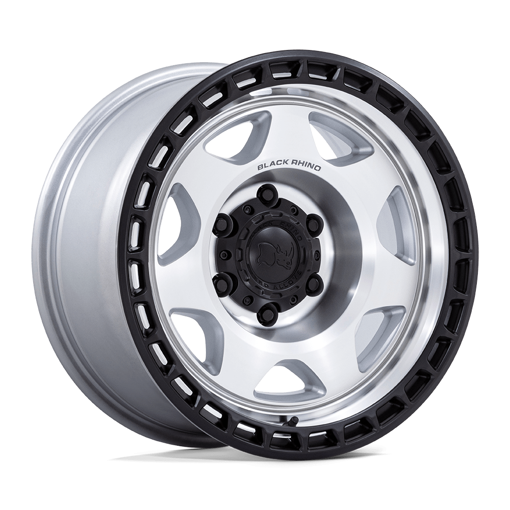 17X8.5 Black Rhino Hard Alloys BR018 VOYAGER SILVER MACHINED W/ M-BLACK LIP 6X120