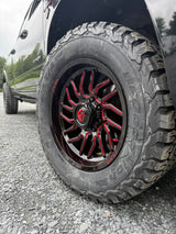 20X9 Fuel 1PC D808 HURRICANE RIMS - GLOSS BLACK MILLED RED TINT 8X165.1