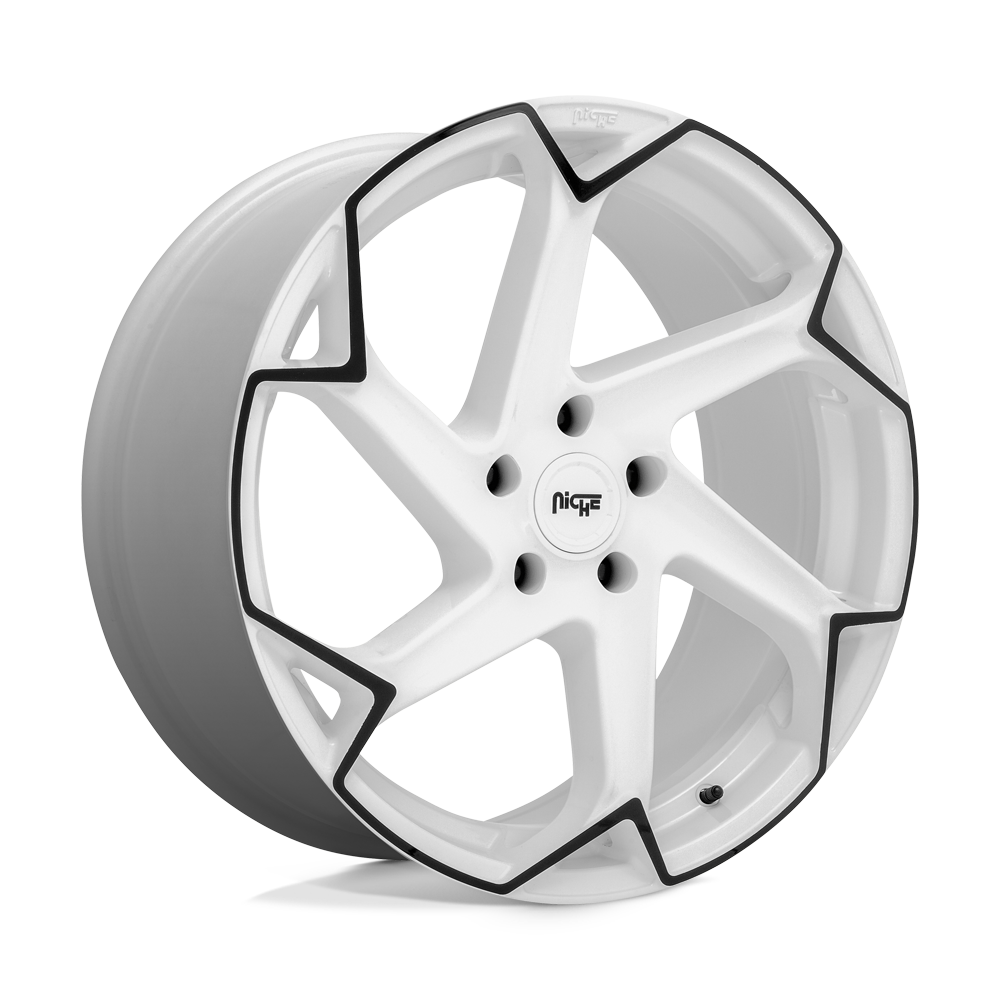 20X9 Niche 1PC M257 FLASH GLOSS WHITE W/ BLACK 5X112