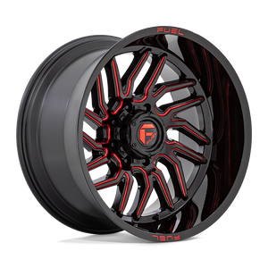 20X9 Fuel 1PC D808 HURRICANE RIMS - GLOSS BLACK MILLED RED TINT 8X165.1