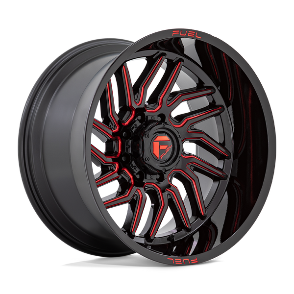 20X9 Fuel 1PC D808 HURRICANE RIMS - GLOSS BLACK MILLED RED TINT 8X165.1