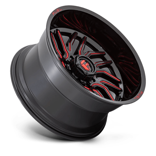 22X12 Fuel 1PC D808 HURRICANE RIMS - GLOSS BLACK MILLED RED TINT 8X165.1