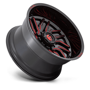 20X9 Fuel 1PC D808 HURRICANE RIMS - GLOSS BLACK MILLED RED TINT 8X165.1