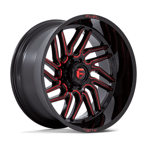 24X12 Fuel 1PC D808 HURRICANE RIMS - GLOSS BLACK MILLED RED TINT 8X165.1