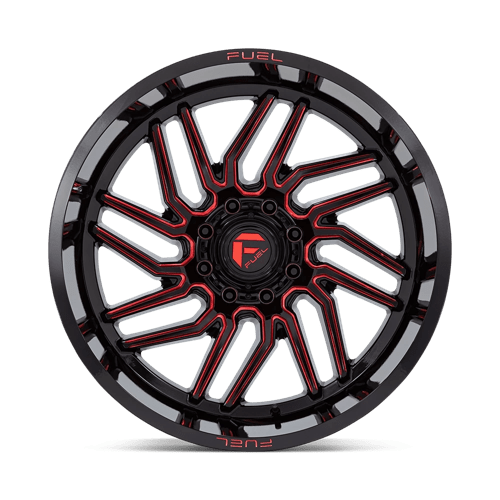 24X12 Fuel 1PC D808 HURRICANE RIMS - GLOSS BLACK MILLED RED TINT 8X165.1