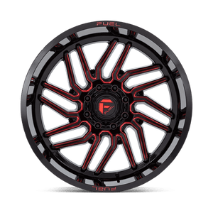24X12 Fuel 1PC D808 HURRICANE RIMS - GLOSS BLACK MILLED RED TINT 8X165.1