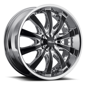 20X8.5 Helo HE875 CHROME W/ GLOSS BLACK ACCENTS 5X120/5X127