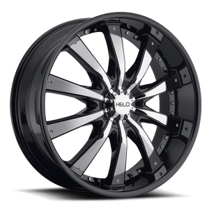 20X8.5 Helo HE875 GLOSS  BLACK W/ CHROME ACCENTS 5X115