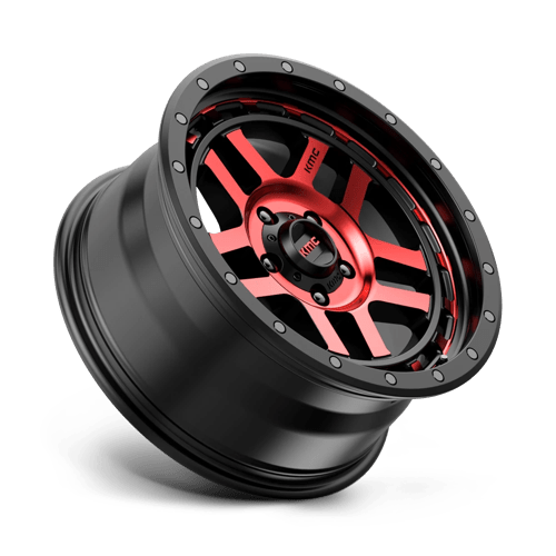 18X8.5 KMC KM540 RECON GLOSS BLACK MACH W/ RED TINT 5X127