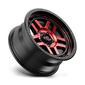 18X8.5 KMC KM540 RECON GLOSS BLACK MACH W/ RED TINT 5X127