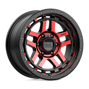 18X8.5 KMC KM540 RECON GLOSS BLACK MACH W/ RED TINT 6X139.7