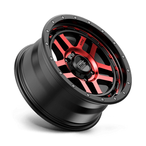 18X8.5 KMC KM540 RECON GLOSS BLACK MACH W/ RED TINT 6X139.7