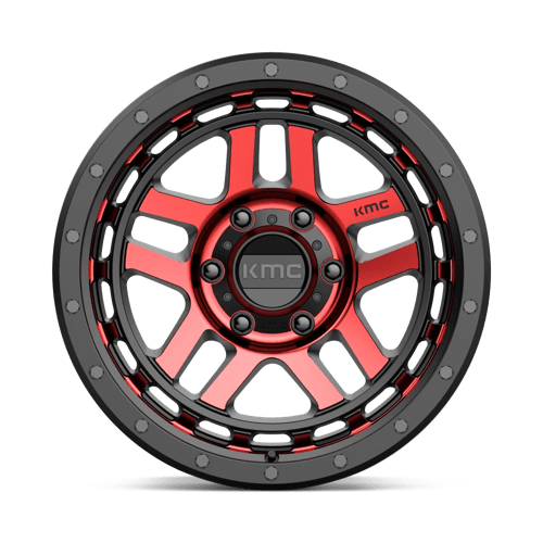 18X8.5 KMC KM540 RECON GLOSS BLACK MACH W/ RED TINT 6X139.7