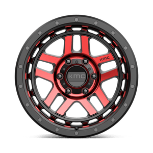 18X8.5 KMC KM540 RECON GLOSS BLACK MACH W/ RED TINT 6X139.7