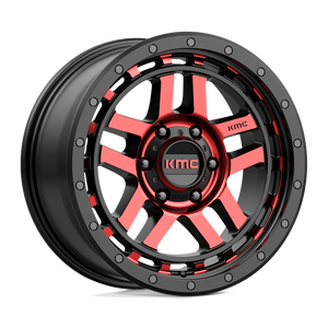 18X8.5 KMC KM540 RECON GLOSS BLACK MACH W/ RED TINT 6X139.7