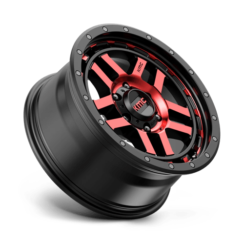 18X8.5 KMC KM540 RECON GLOSS BLACK MACH W/ RED TINT 6X139.7
