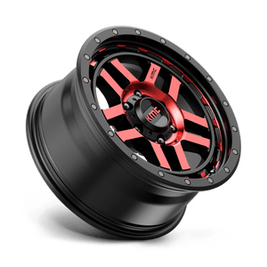 18X8.5 KMC KM540 RECON GLOSS BLACK MACH W/ RED TINT 6X139.7