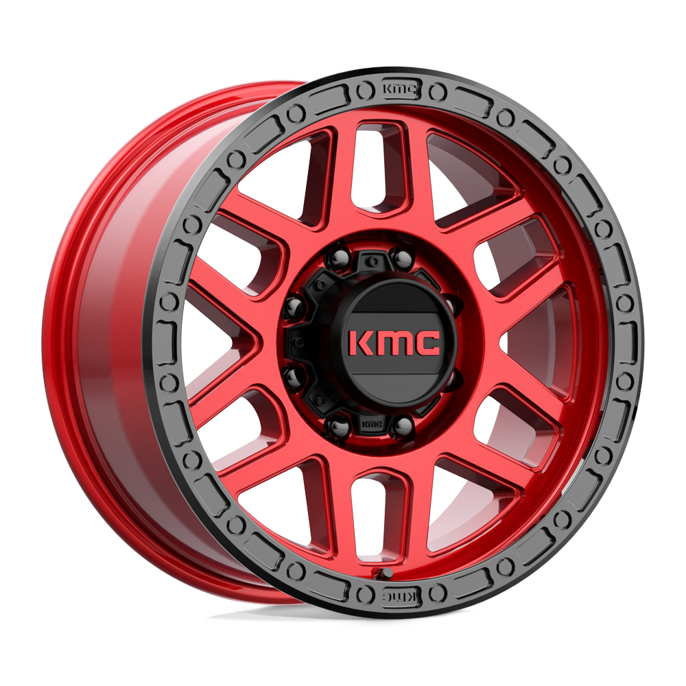 18X9 KMC KM544 MESA CANDY RED W/ BLACK LIP 8X180