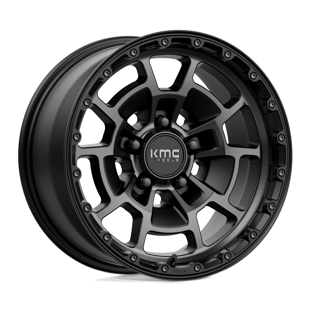 17X8.5 KMC KM718 SUMMIT SATIN BLACK W/ GRAY TINT 5X127