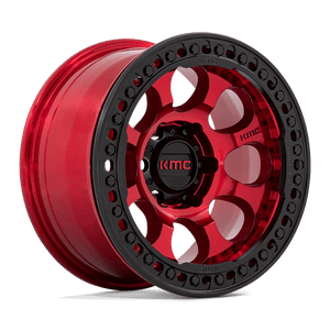 17X8.5 KMC KM237 RIOT BEADLOCK CANDY RED W/ SATIN BLACK RING 6X135