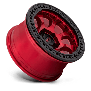 17X9 KMC KM237 RIOT BEADLOCK CANDY RED W/ SATIN BLACK RING 6X139.7