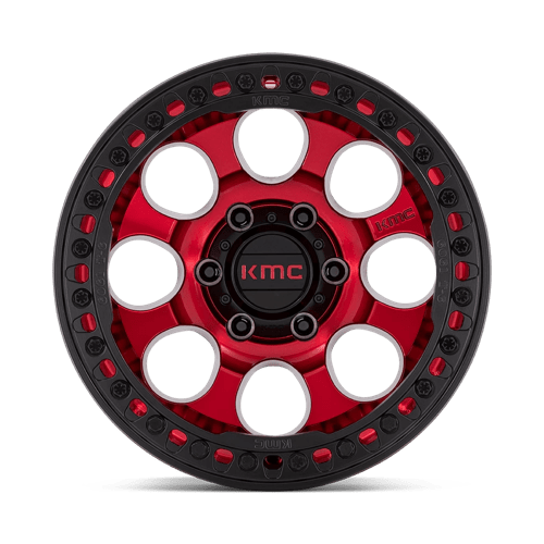 17X8.5 KMC KM237 RIOT BEADLOCK CANDY RED W/ SATIN BLACK RING 6X139.7