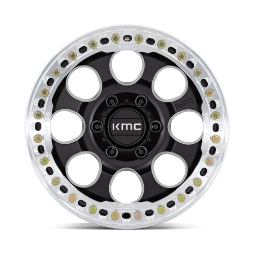 17X9 KMC KM237 RIOT BEADLOCK SATIN BLACK W/ MACHINED RING 6X139.7