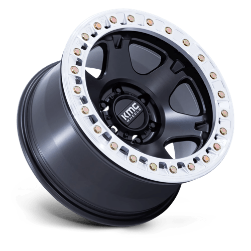 17X9 KMC KM238 VI BEADLOCK SATIN BLACK W/ MACHINED RING 5X127
