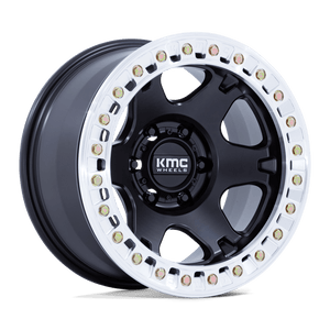 17X9 KMC KM238 VI BEADLOCK SATIN BLACK W/ MACHINED RING 6X139.7