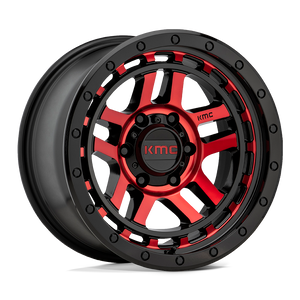 17X8.5 KMC KM540 RECON GLOSS BLACK MACH W/ RED TINT 6X139.7