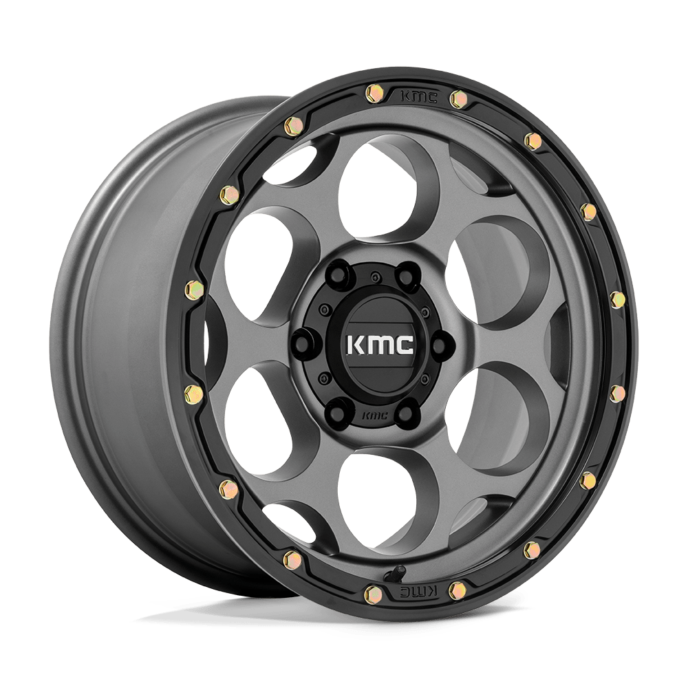17X8.5 KMC KM541 DIRTY HARRY SATIN GRAY W/ BLACK LIP 5X127