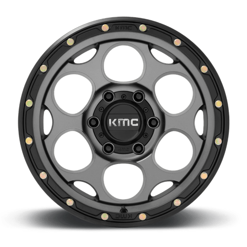 17X8.5 KMC KM541 DIRTY HARRY SATIN GRAY W/ BLACK LIP 6X139.7