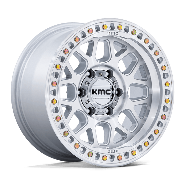 18X9 KMC KM549 GRS RIMS - GLOSS SILVER W/ MACHINED FACE 6X139.7