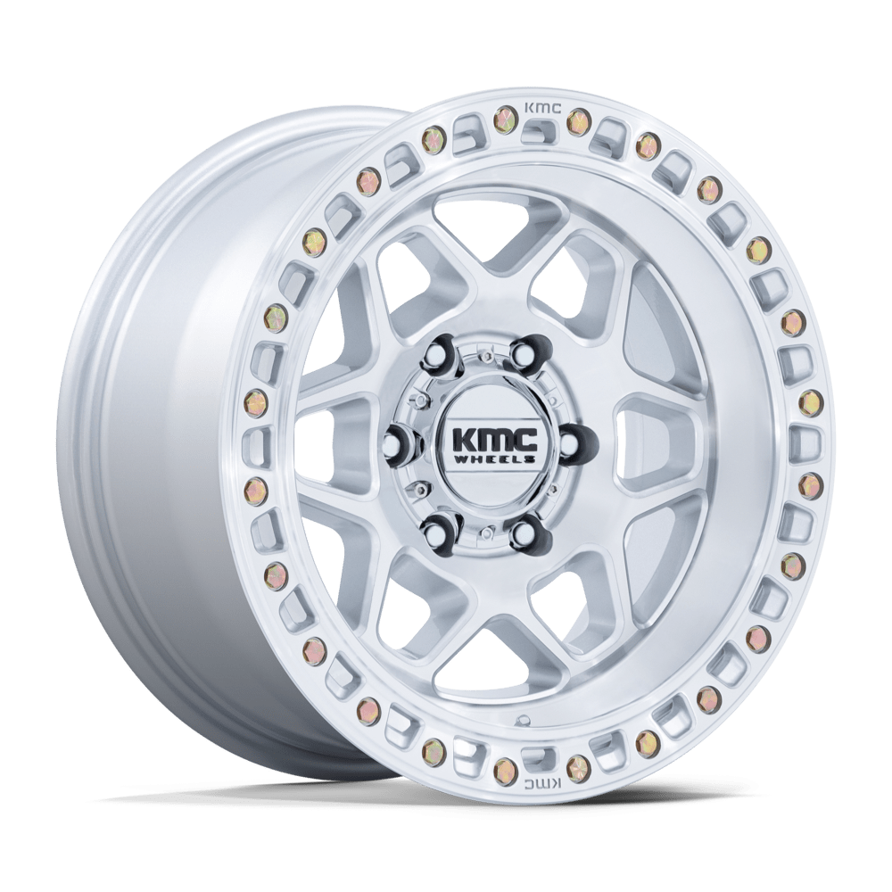 17X8.5 KMC KM553 TORX GLOSS SILVER W/ MACHINED FACE 5X127