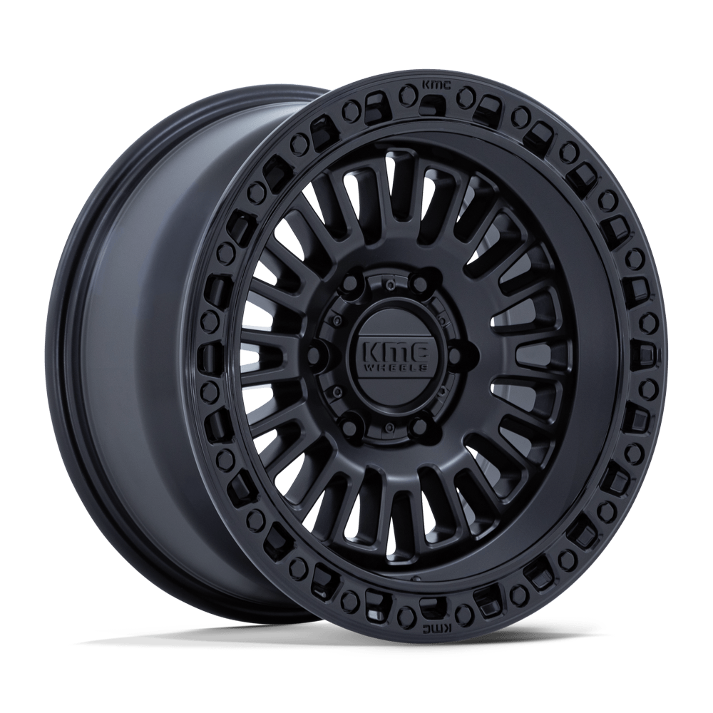17X8.5 KMC KM554 AZTEC MATTE BLACK W/ GLOSS BLACK LIP 6X135