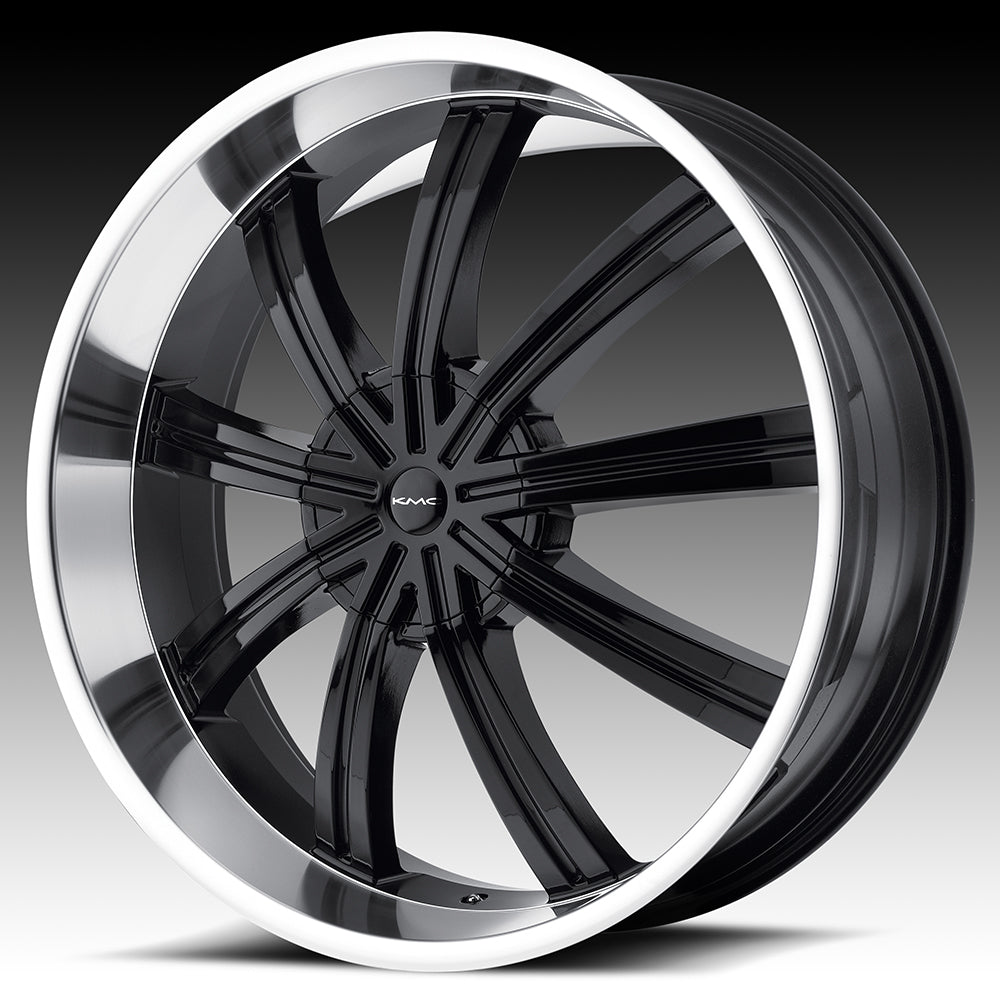 22X9.5 KMC KM672 WIDOW GLOSS BLACK W/ MACHINED FACE 5X115/5X139.7