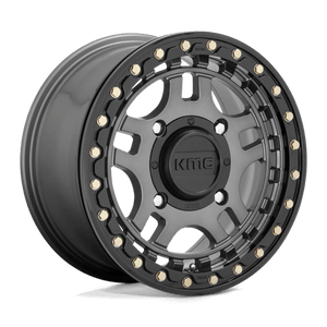 15X7 KMC Powersports KS240 RECON BEADLOCK GUN METAL W/ GLOSS BLACK RING 4X137
